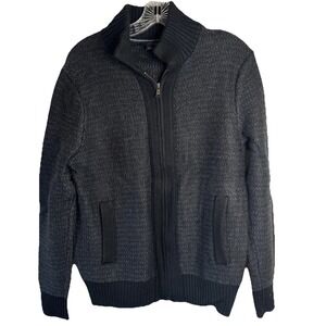 Banana Republic Merino Wool Full Zip Turtleneck Sweater Women's Medium Gray-Bk